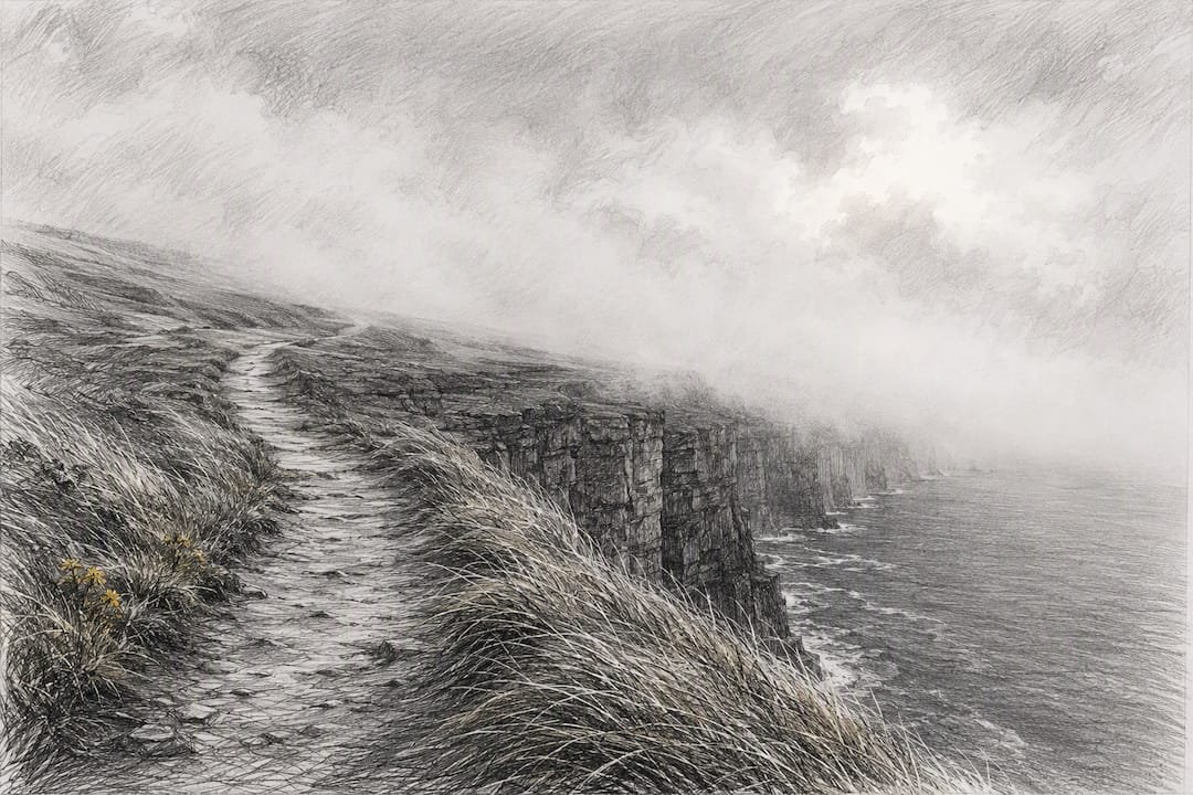 Atlantic cliffs disappearing into low cloud