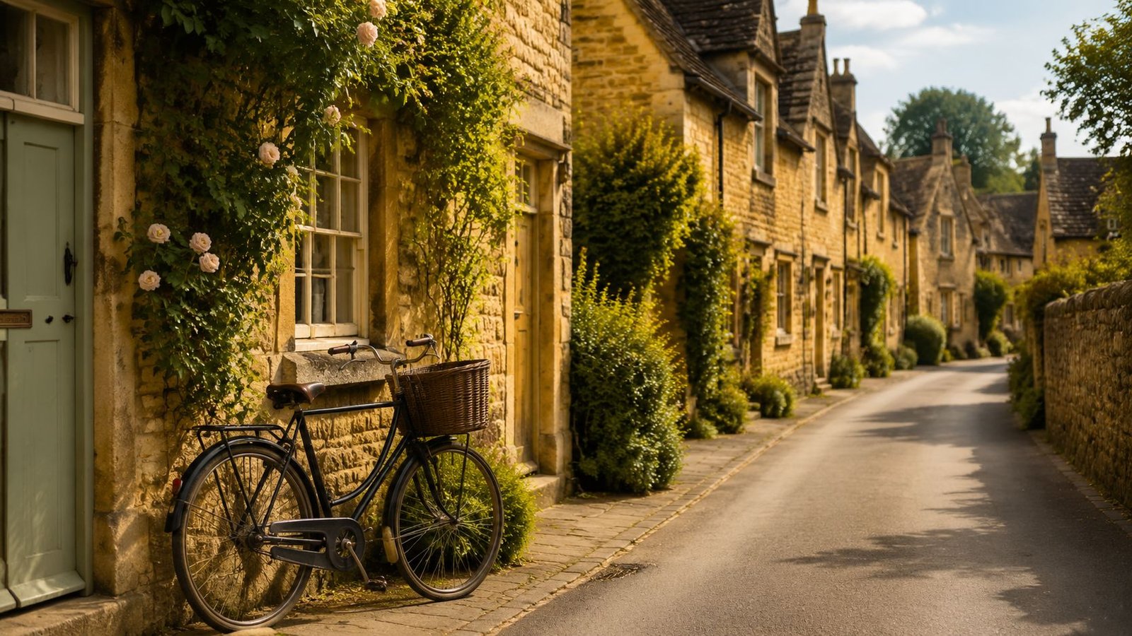 A traditional bicycle on a Cotswolds village street