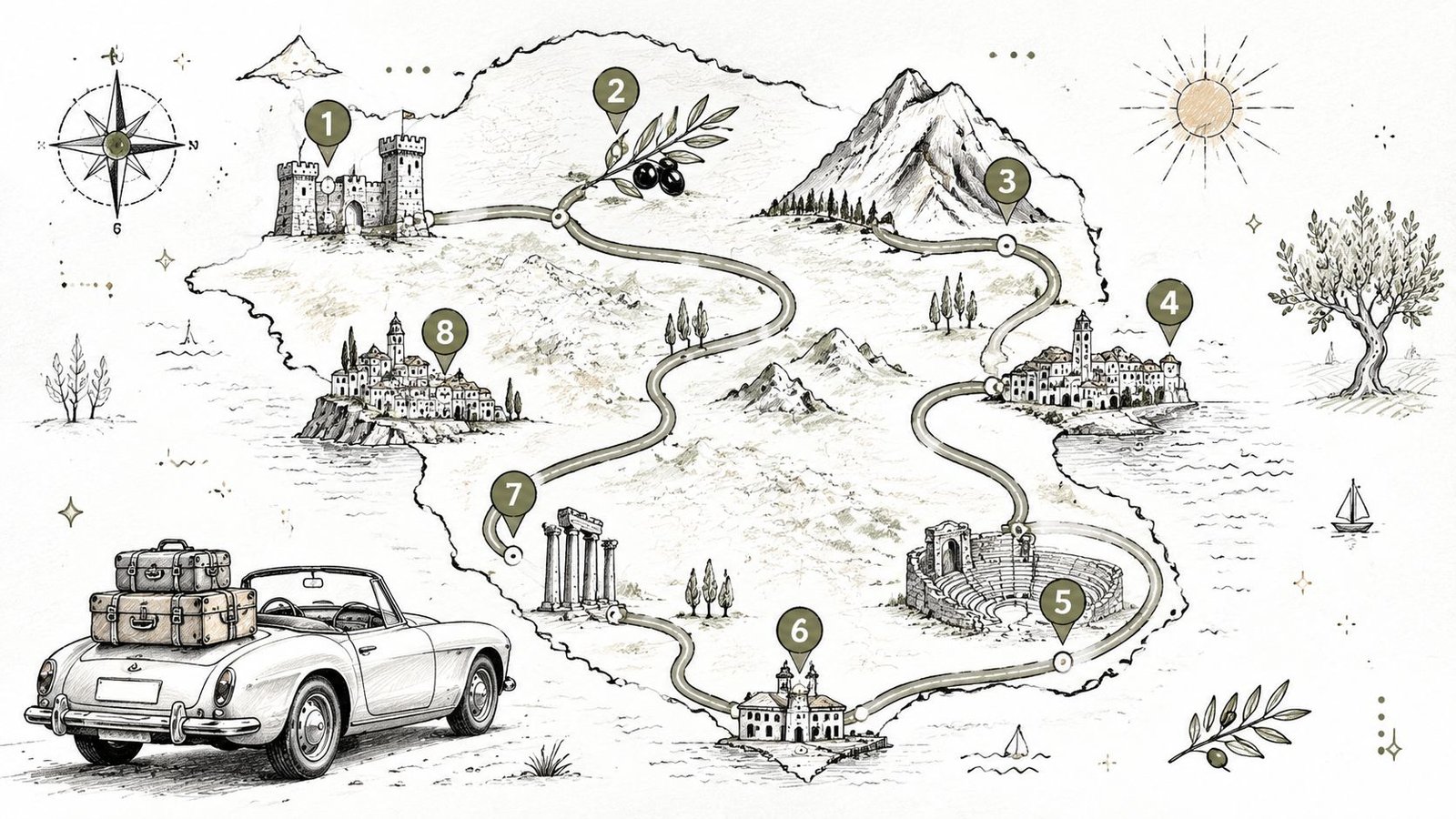Peloponnese road trip illustrated map