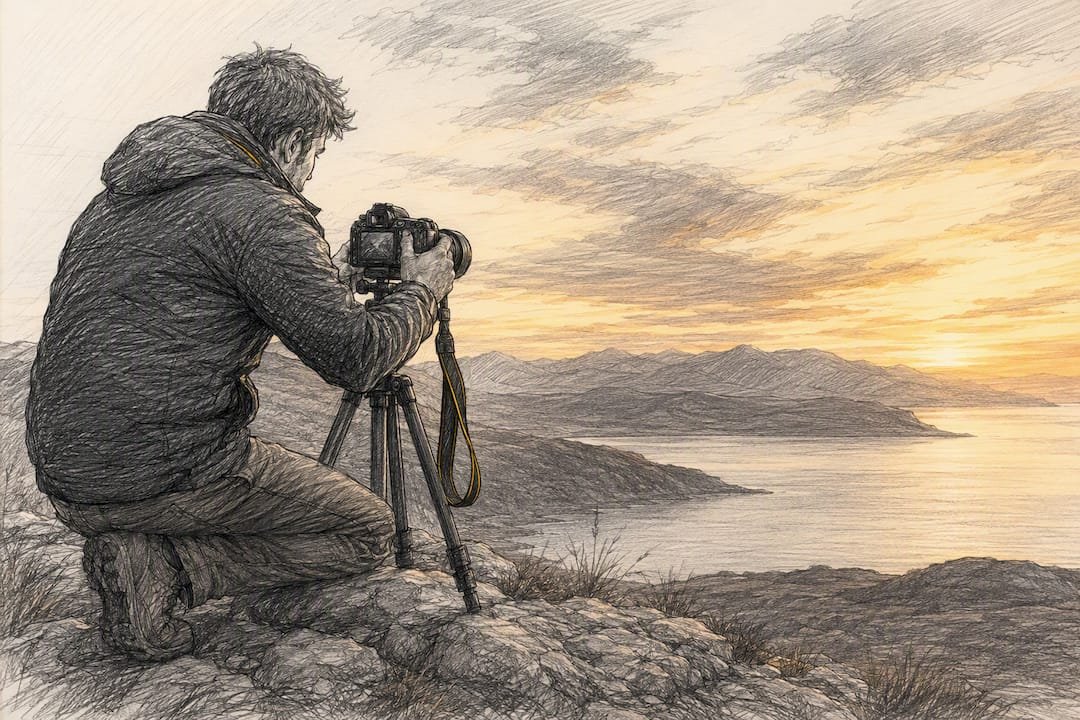Traveller photographing Applecross at evening