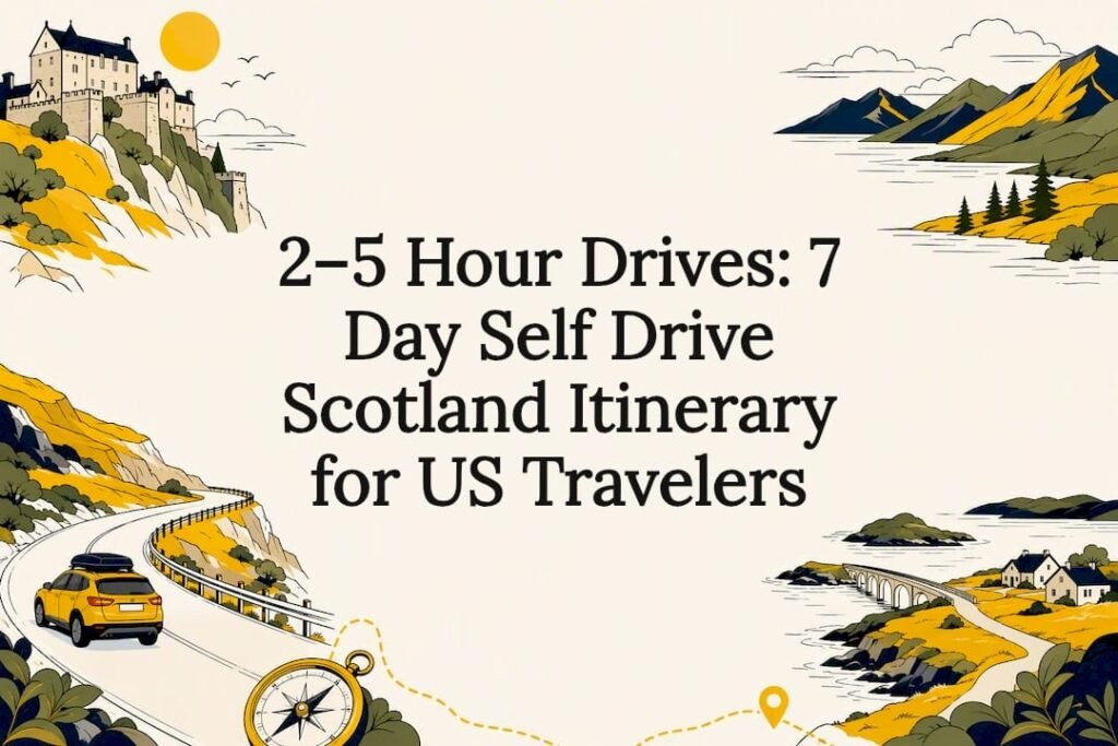 Illustrated Scotland road trip title card