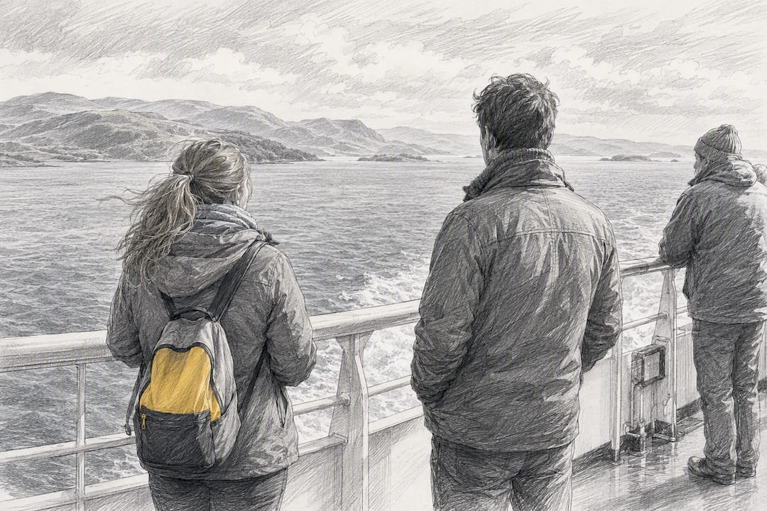 Passengers viewing Mull from ferry deck