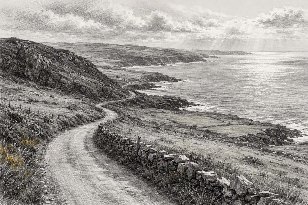 Winding road across Donegal peninsula