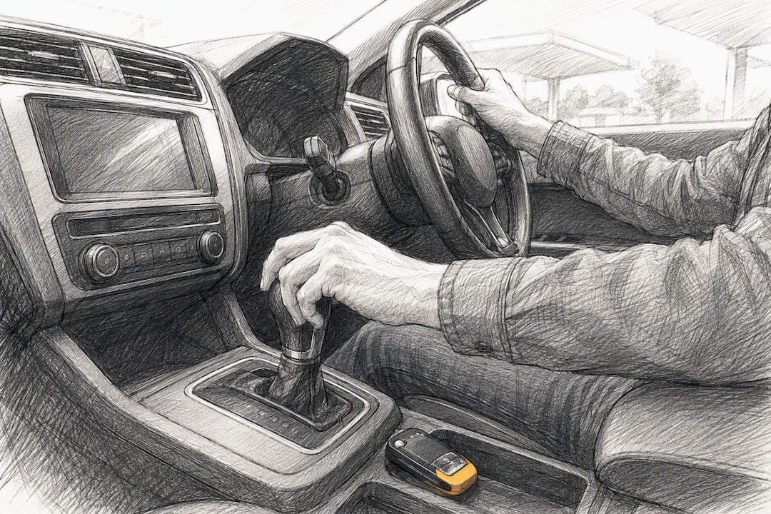 Hands using anonymous automatic car controls