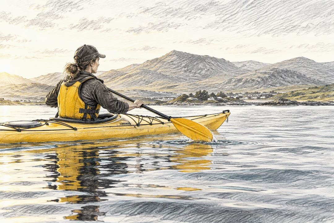 Kayaker paddling near Roundstone coast
