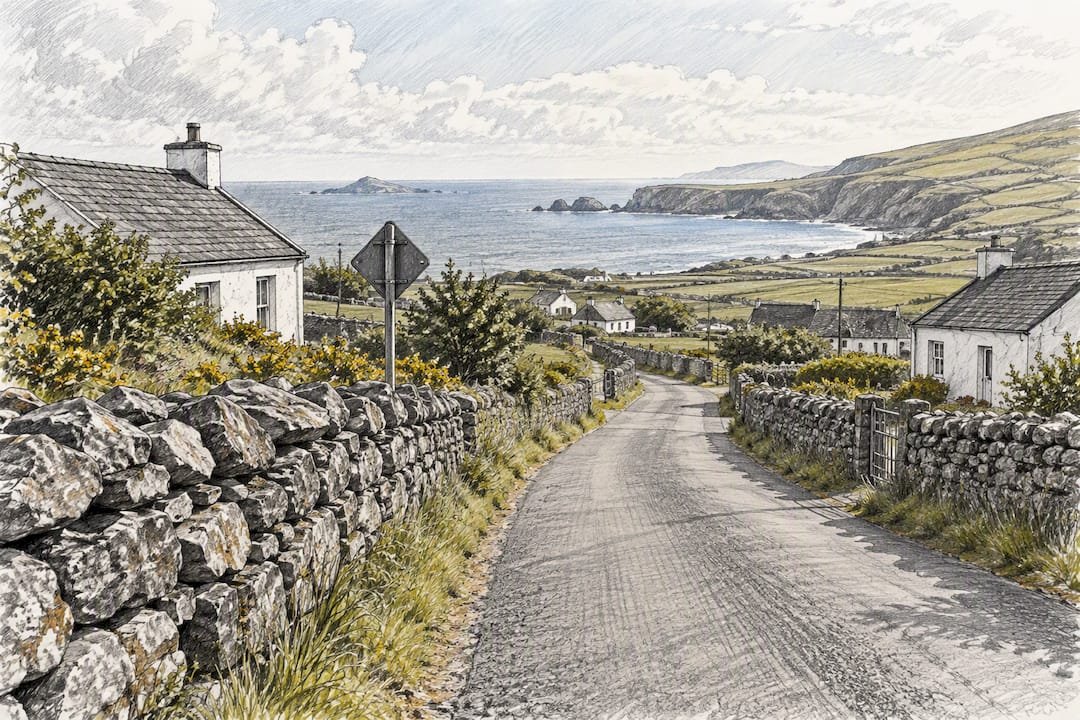 Narrow road through a Slea Head village