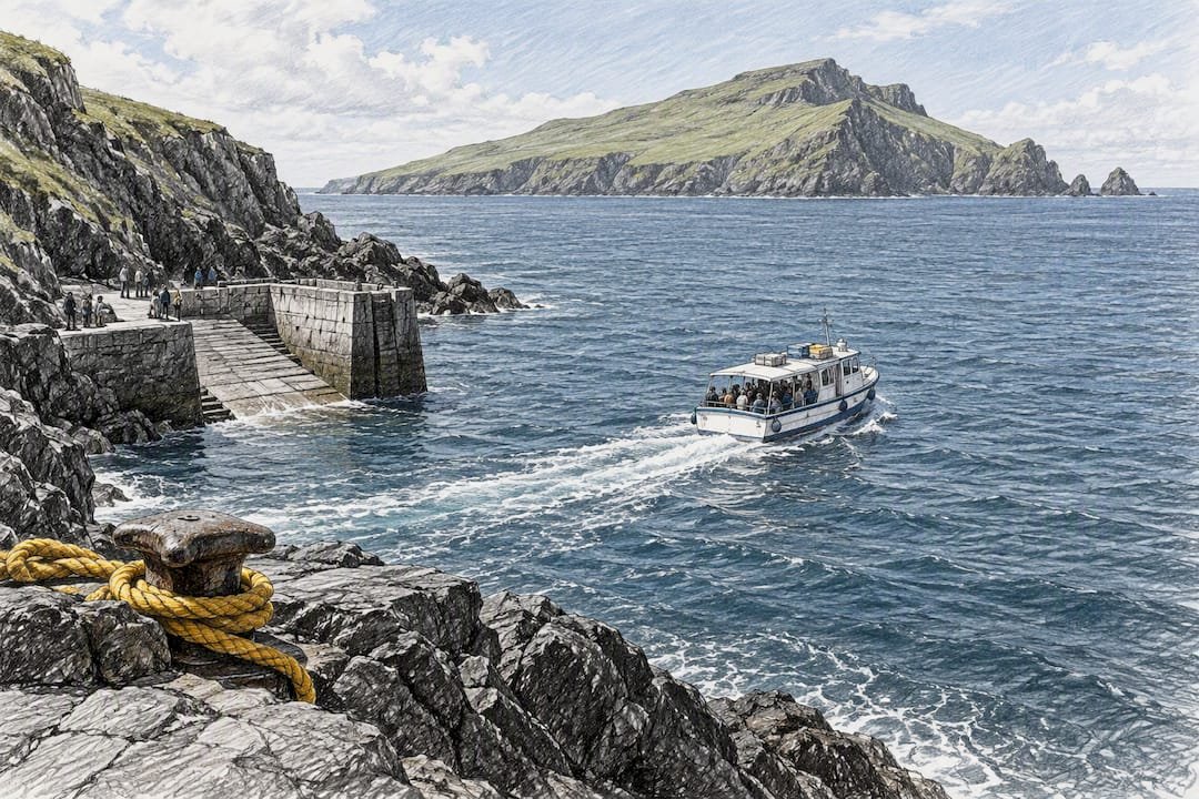 Passenger ferry approaching the Great Blasket Island