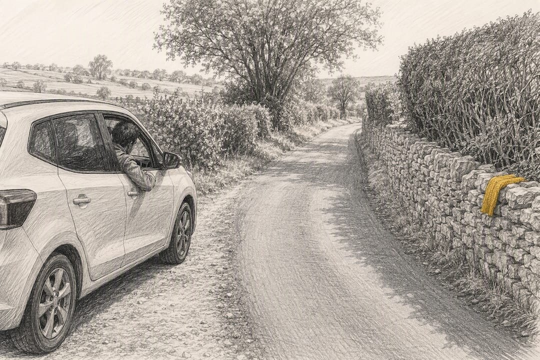 Driver reversing into Cotswolds passing place
