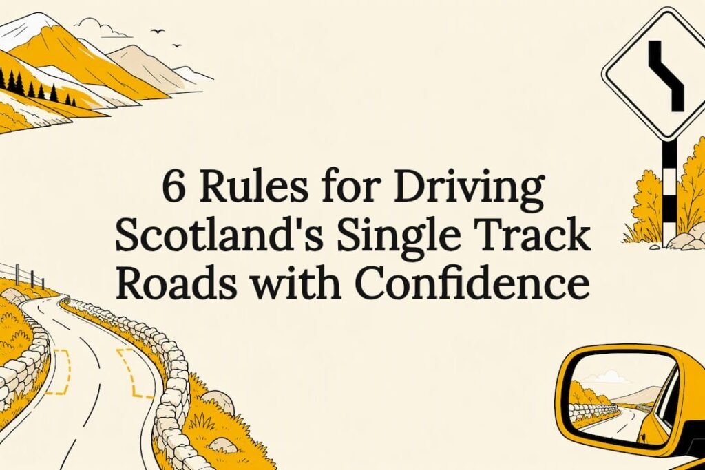Illustrated Scottish single-track road title card