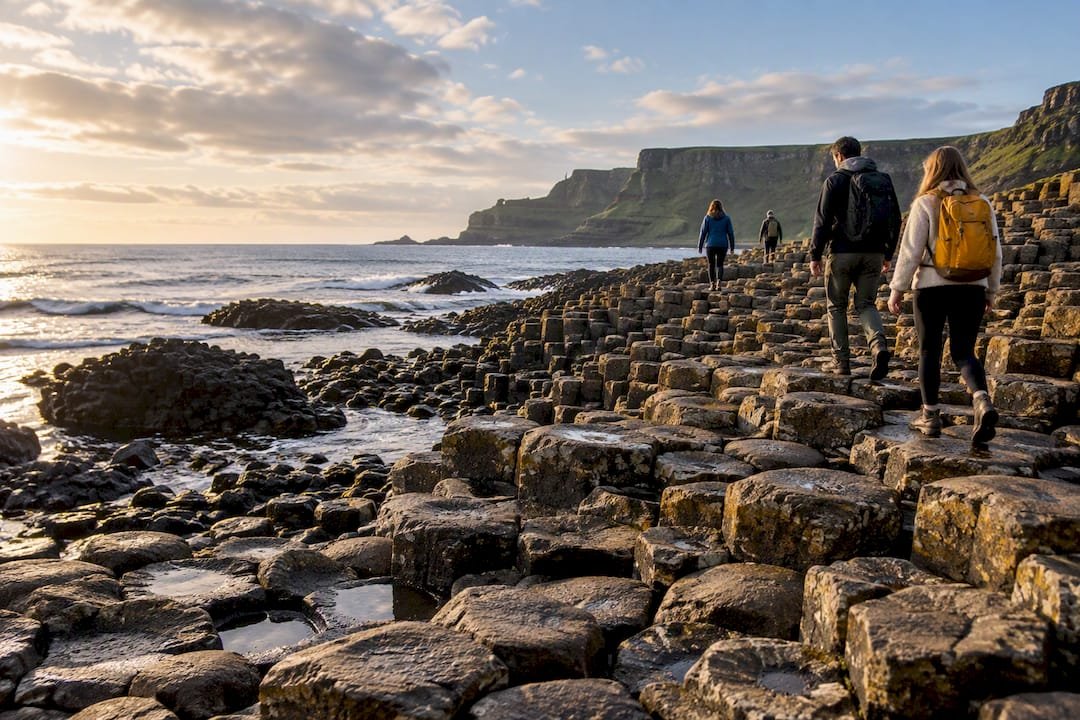 Visitors among Giant's Causeway basalt columns