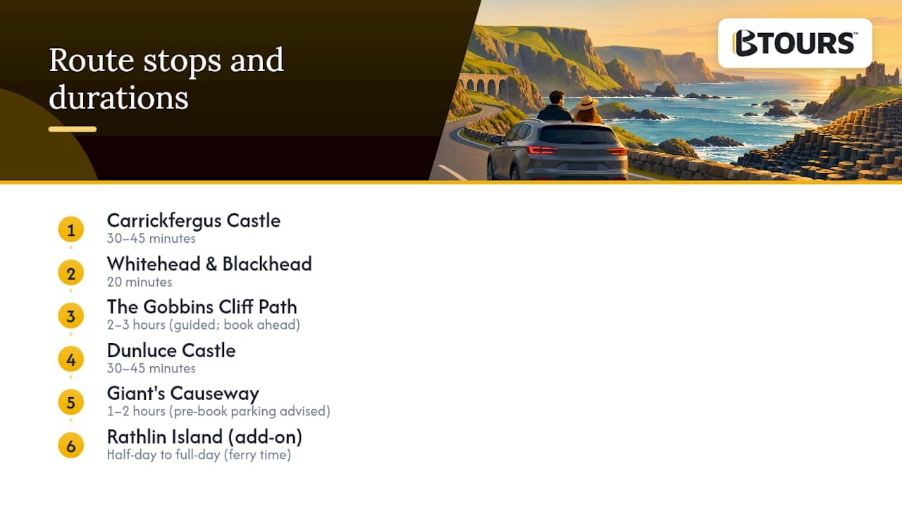 Causeway route stops and visit durations