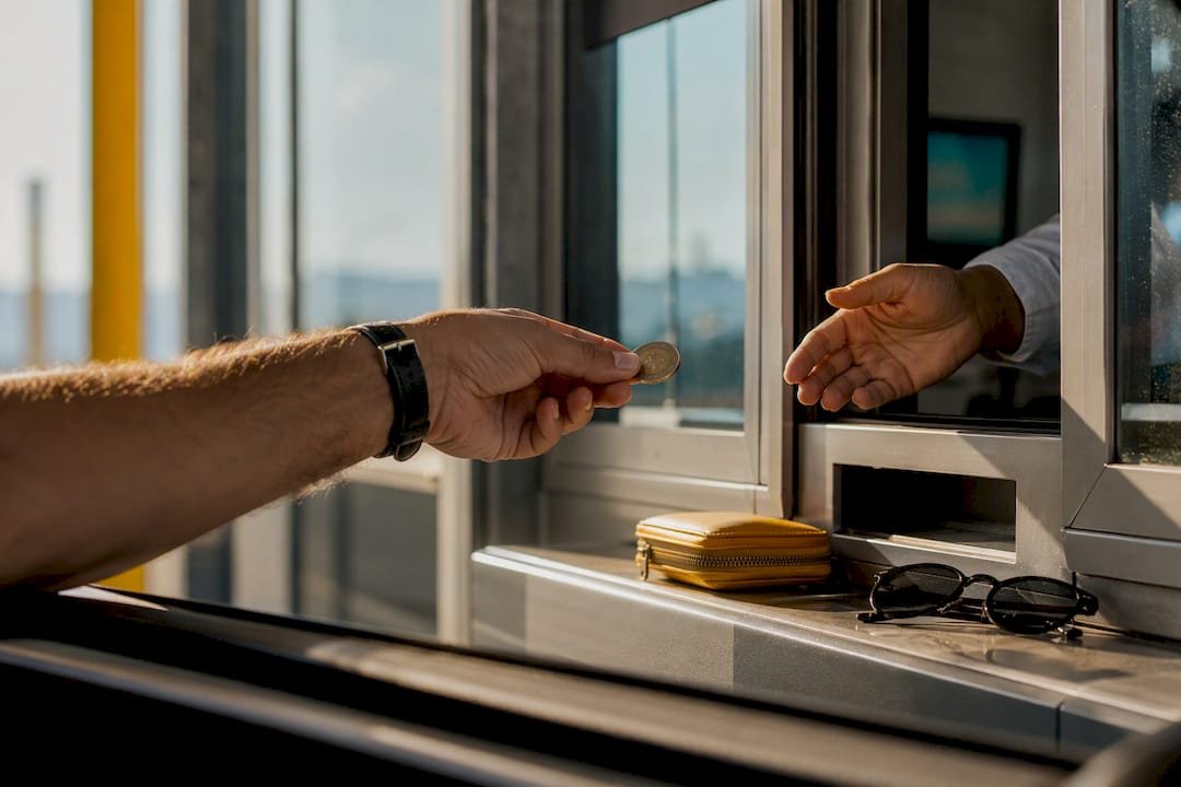 Traveler paying a Greek motorway toll