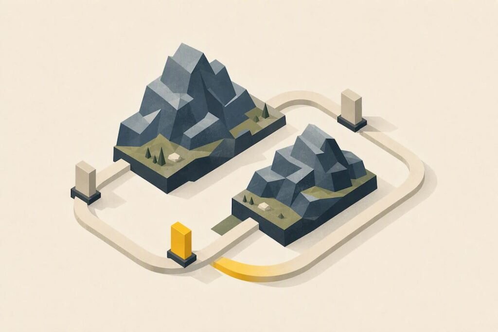 Isometric looping mountain route illustration