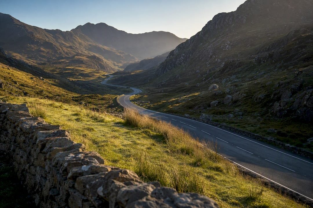 Quiet Snowdonia road at early morning